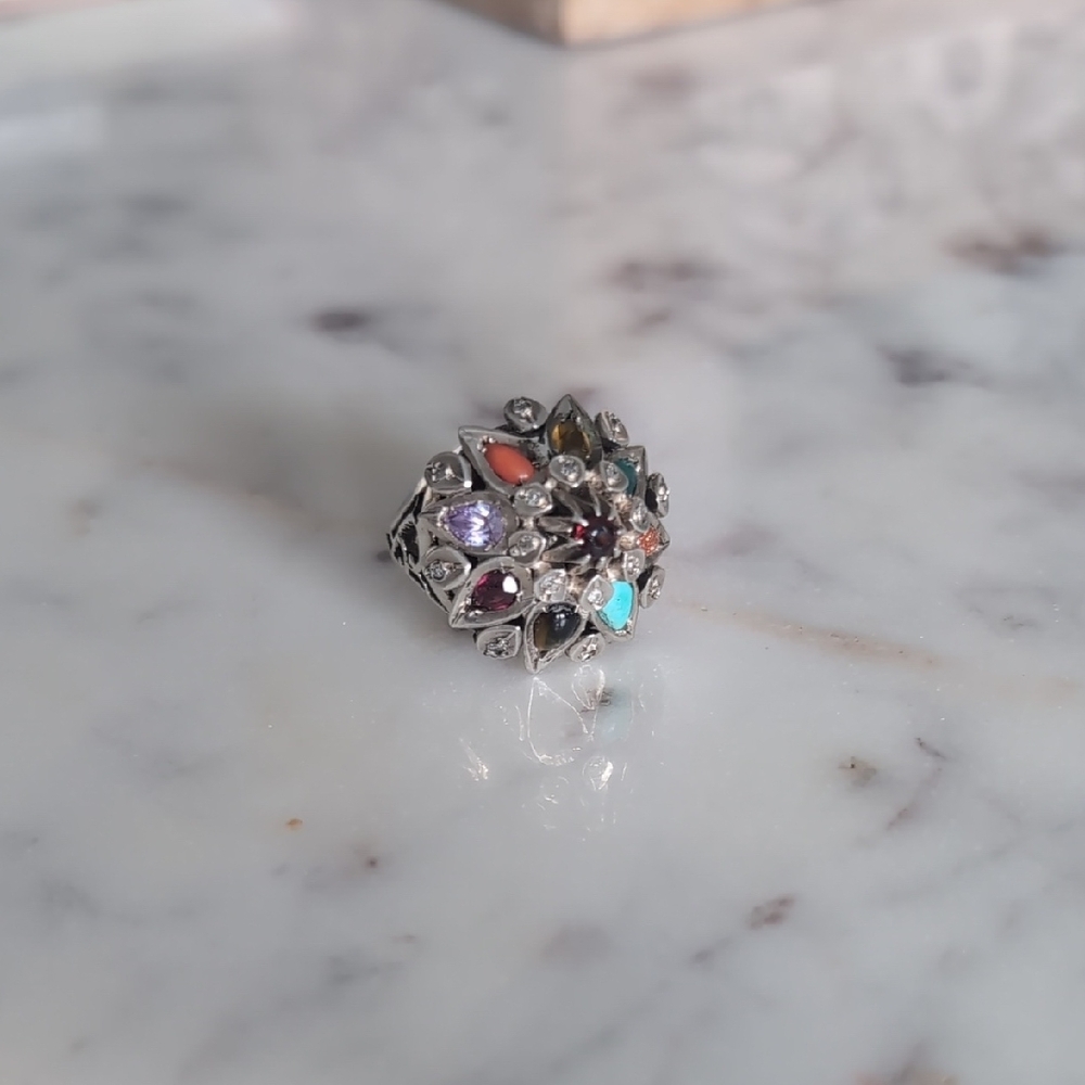 Multicolor Gemstone Silver Ring - image 1
